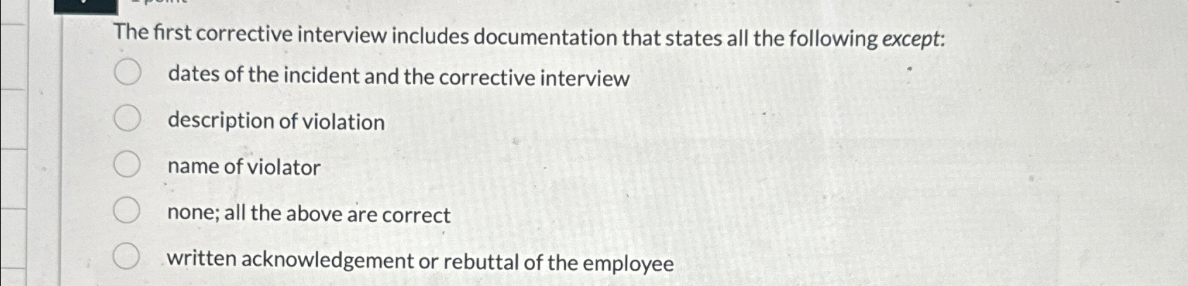 Solved The first corrective interview includes documentation | Chegg.com