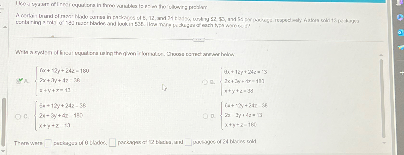 Solved Use a system of linear equations in three variables | Chegg.com