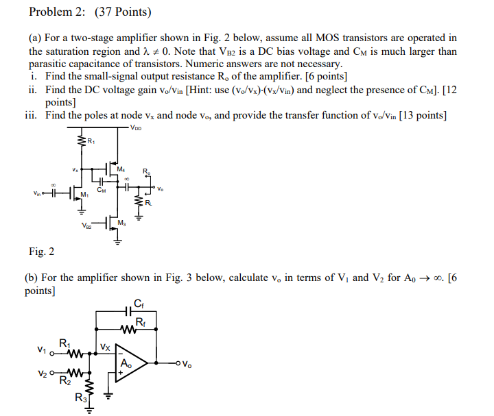 Solved (a) ﻿For a two-stage amplifier shown in Fig. 2 | Chegg.com