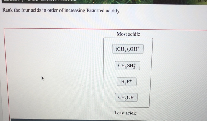Solved prese Rank the four acids in order of increasing | Chegg.com