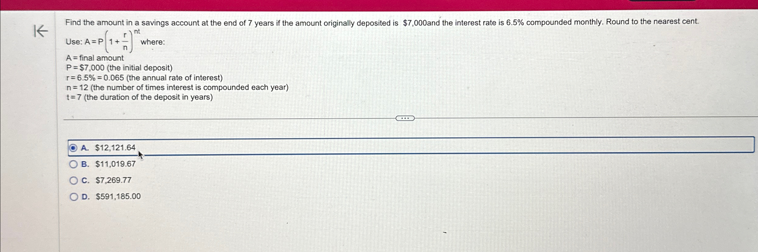 Solved Find the amount in a savings account at the end of 7 | Chegg.com