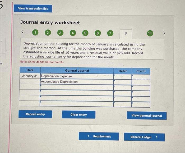 Journal entry worksheet Depreciation on the building | Chegg.com