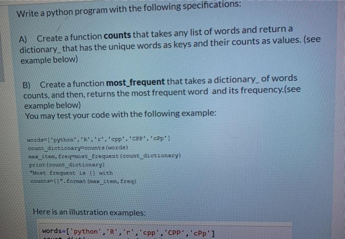 Solved Write a python program with the following | Chegg.com