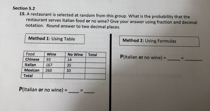 Solved Section 5.2 15. A restaurant is selected at random | Chegg.com