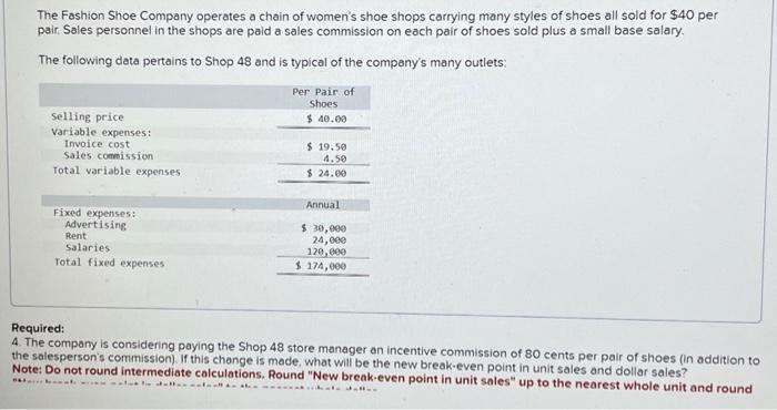 Solved The Fashion Shoe Company operates a chain of women's | Chegg.com