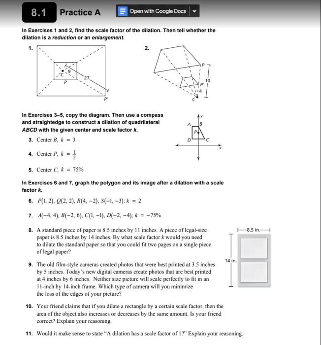 Solved 8.1 Practice A Open with Google Docs In Exercises 1 | Chegg.com