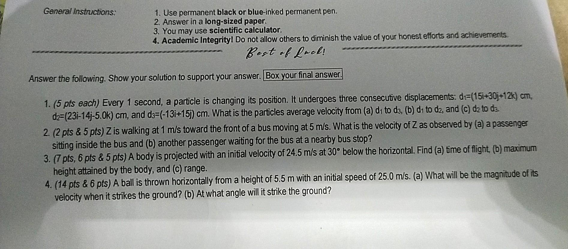 Solved General Instructions: 1. Use permanent black or | Chegg.com