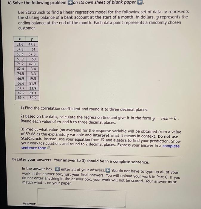 Solved A) Solve The Following Problem ⇒ On Its Own Sheet Of | Chegg.com