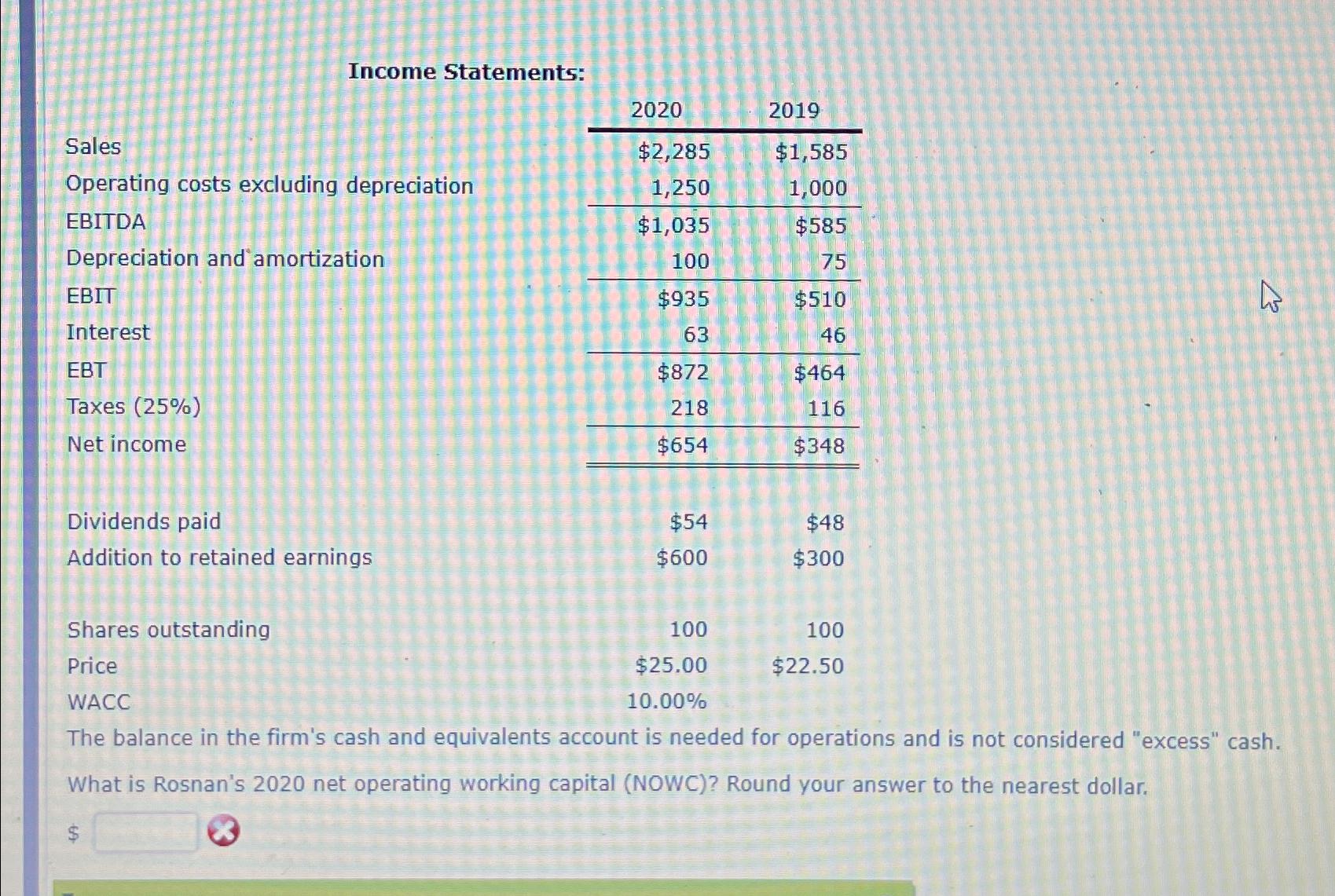 Solved Income Statements:SalesOperating costs excluding | Chegg.com
