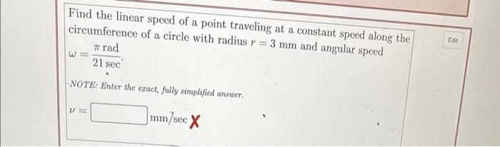 Solved Find the linear speed of a point traveling at a | Chegg.com