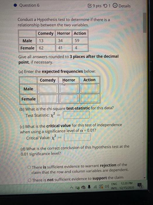 Solved Question 6 9 pts 1 Details Conduct a Hypothesis test | Chegg.com