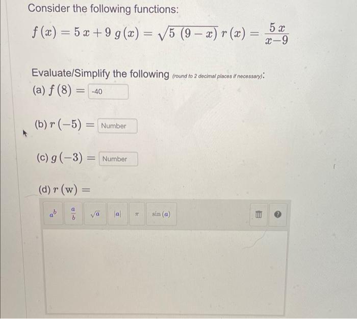 Solved Consider The Following Functions F X 5x 9 G X