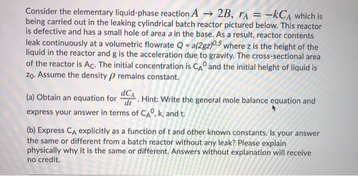 Solved Consider The Elementary Liquid-phase Reaction A + 2B, | Chegg.com