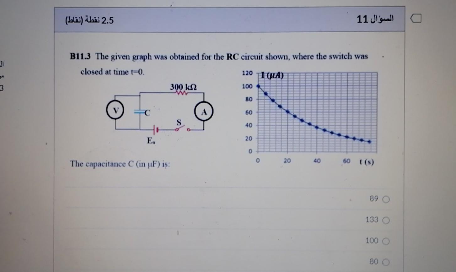 Solved 2.5 نقطة (نقاط) السؤال 11 JO B11.3 The Given Graph | Chegg.com