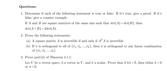 Solved Questions: 1. Determine if each of the following | Chegg.com