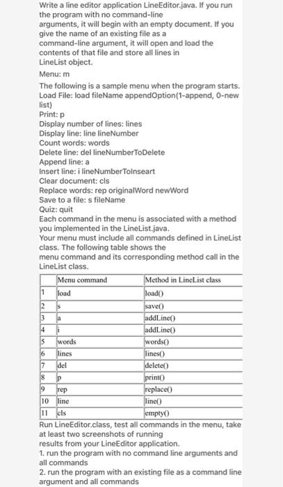Solved Write a line editor application LineEditor.java. If | Chegg.com