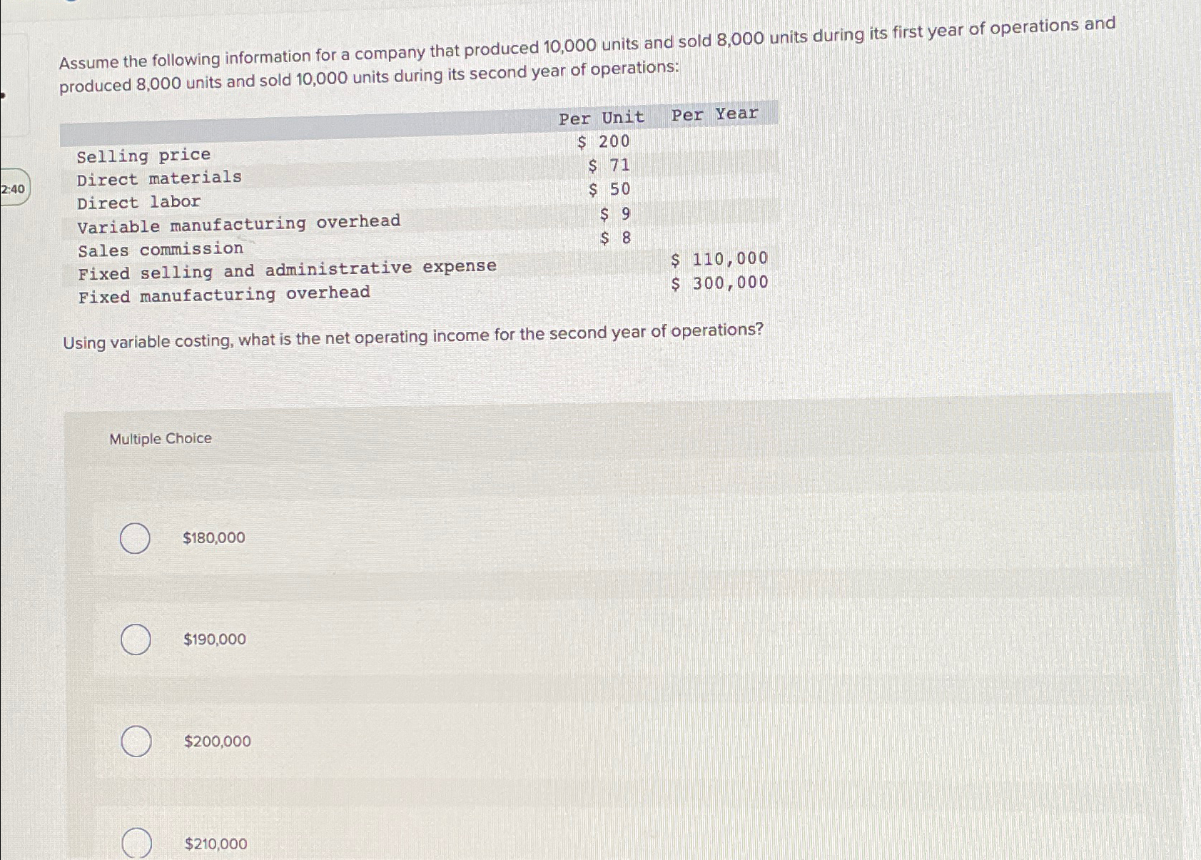 Solved Assume the following information for a company that | Chegg.com