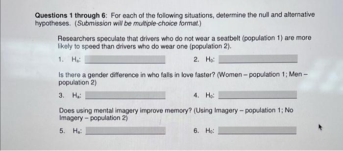 Solved Questions 1 through 6: For each of the following | Chegg.com