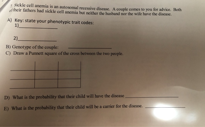 Solved 1 Sickle cell anemia is an autosomal recessive | Chegg.com