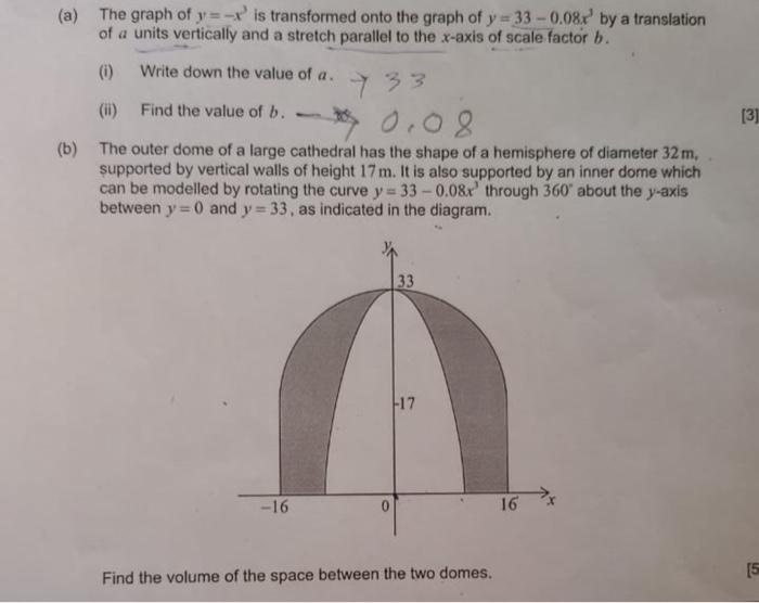 Solved (a) The graph of y=−x3 is transformed onto the graph | Chegg.com