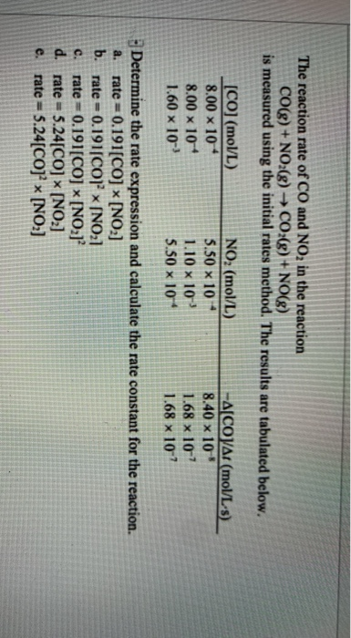Solved The reaction rate of CO and NO, in the reaction CO(g) | Chegg.com