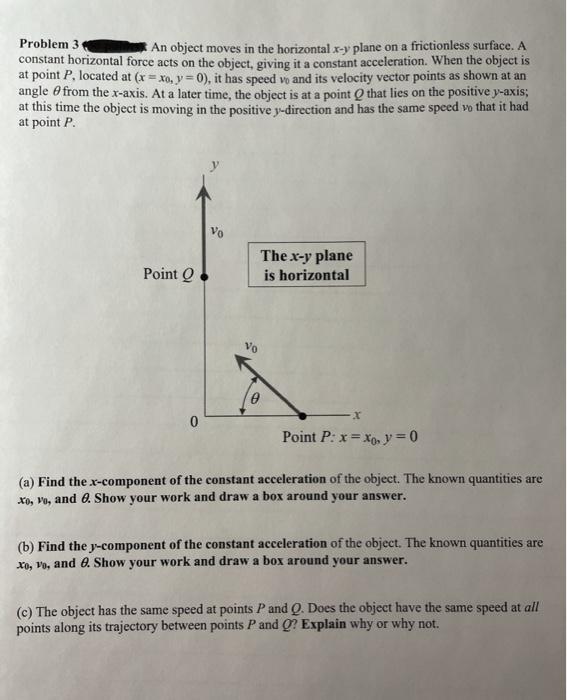 Solved Problem 3 An object moves in the horizontal x-y plane | Chegg.com