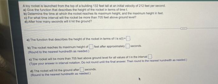 Solved A Toy Rocket Is Launched From The Top Of A Building | Chegg.com