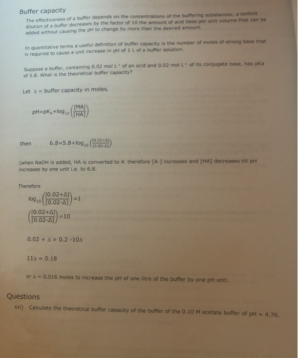 Solved Buffer capacity The effectiveness of a buffer depends | Chegg.com