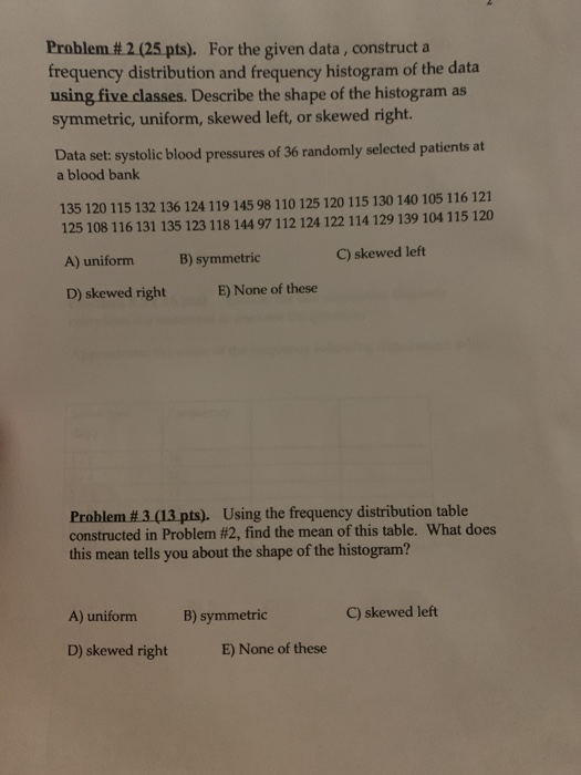 Solved Problem #2 (25 pts). For the given data, construct a | Chegg.com
