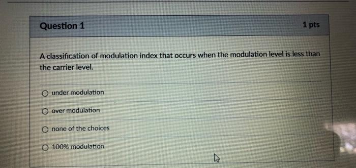 Solved Question 1 1 pts A classification of modulation index | Chegg.com