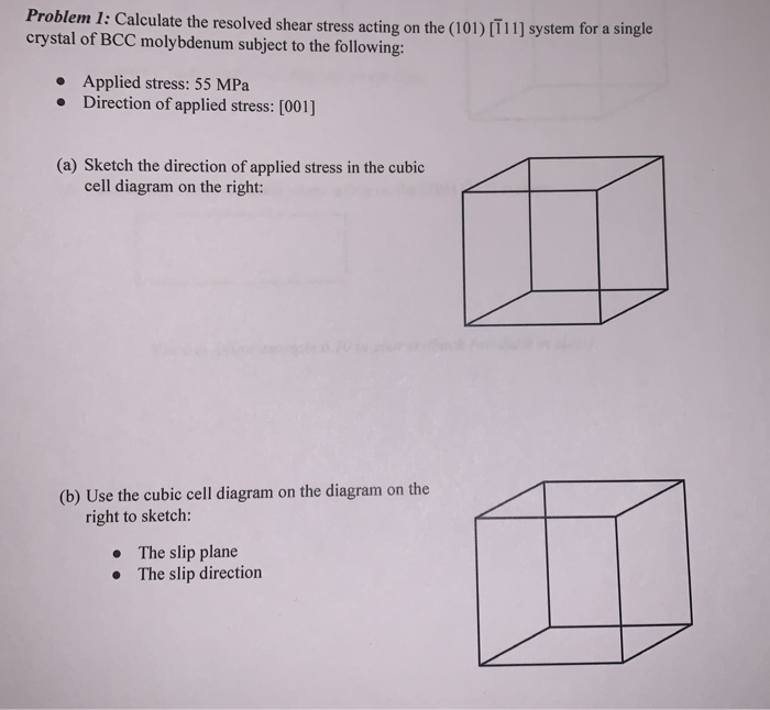 Solved Problem 1: Calculate the resolved shear stress acting | Chegg.com