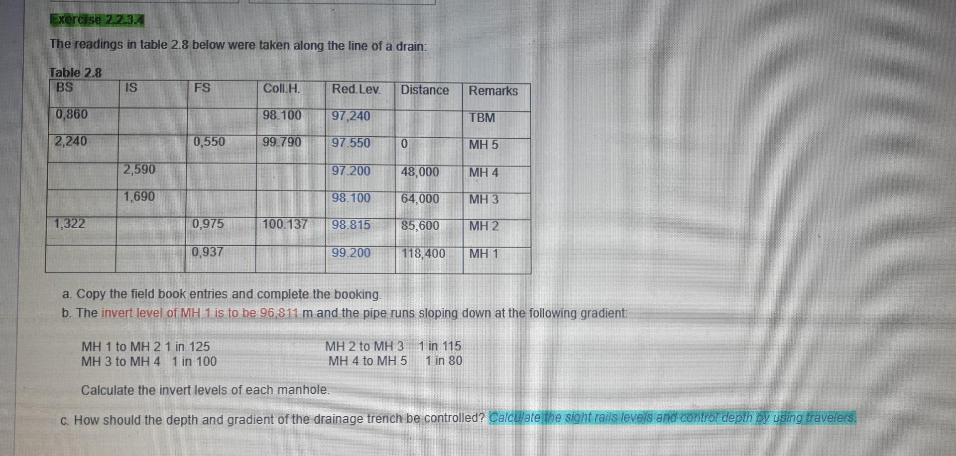 Solved The readings in table 2.8 below were taken along the | Chegg.com