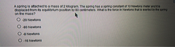 Solved A spring is attached to a mass of 2 kilogram. The | Chegg.com