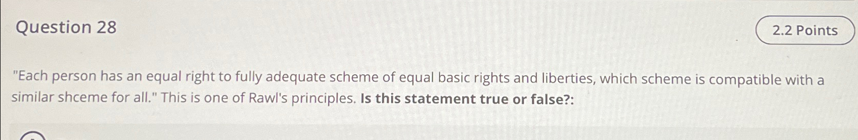 Solved Question 28"Each person has an equal right to fully | Chegg.com