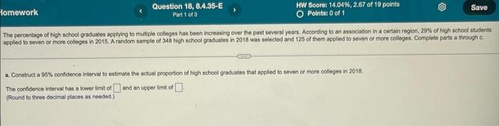 Solved The percentage of high school graduates applying to | Chegg.com