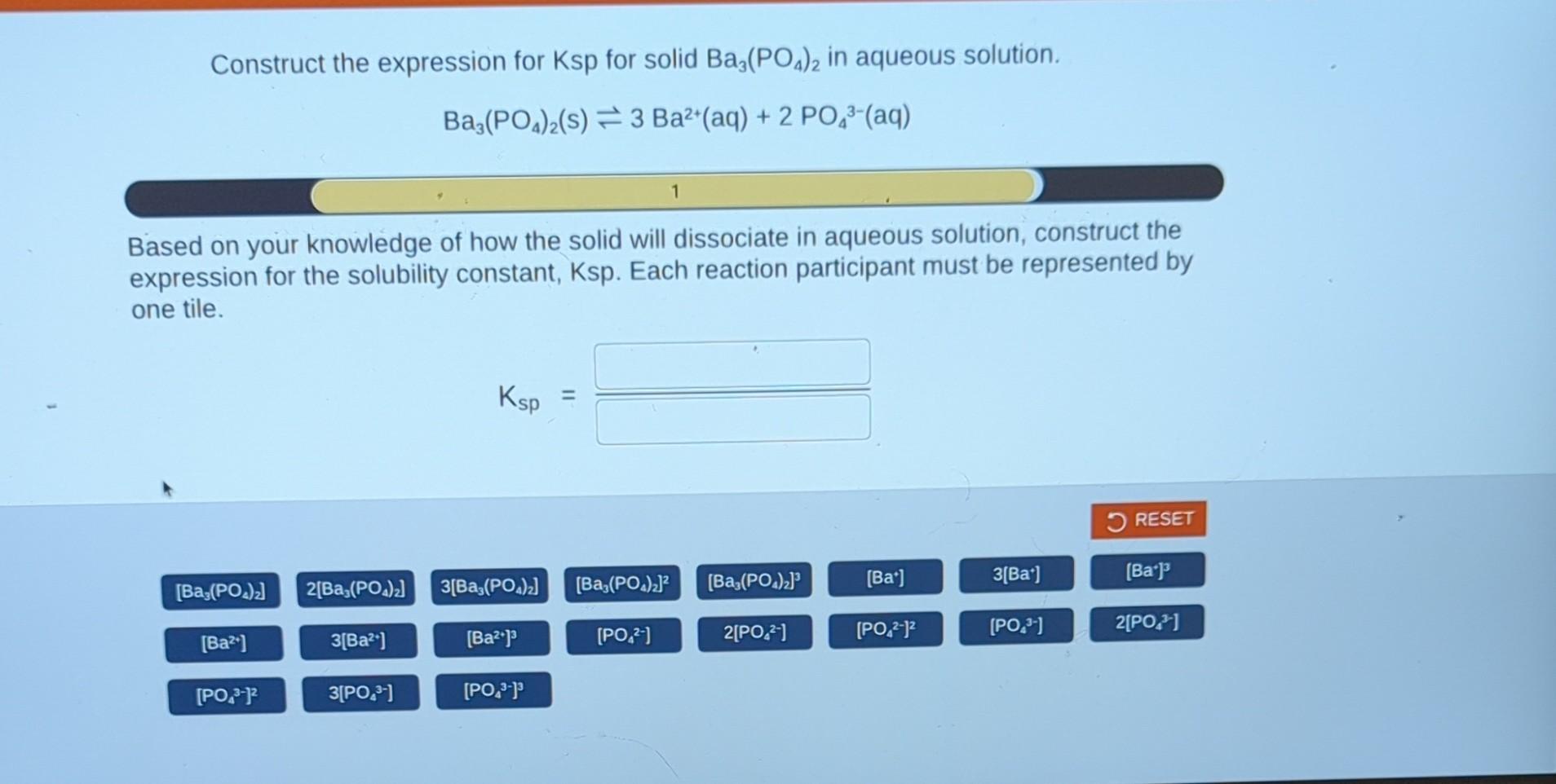 Construct the expression for Ksp for solid Ba3(PO4)2