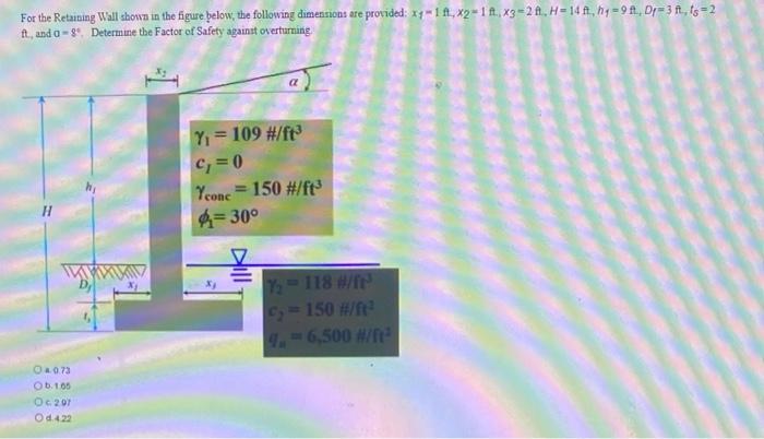 Solved For the Retaining Wall shown in the figure below, the | Chegg.com