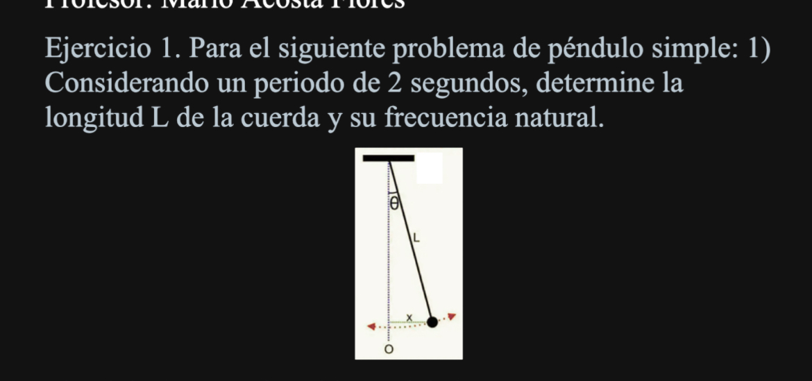 Solved Ejercicio 1. ﻿Para el siguiente problema de péndulo | Chegg.com