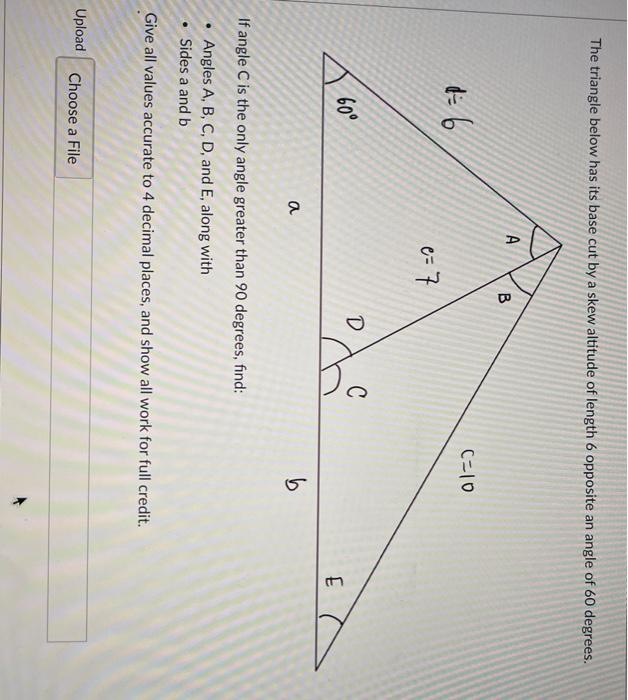 Solved The triangle below has its base cut by a skew | Chegg.com