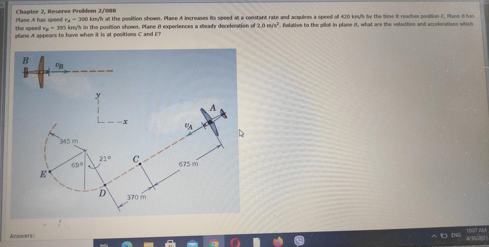 Solved Chapter 2, Reserve Problem 2/088 Plane A Has Speed VA | Chegg.com