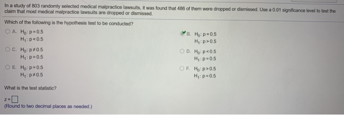 Solved In a study of 803 randomly selected medical