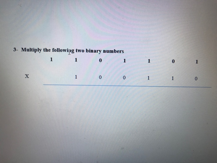 Solved 3- Multiply the following two binary numbers 1 1 0 1 | Chegg.com