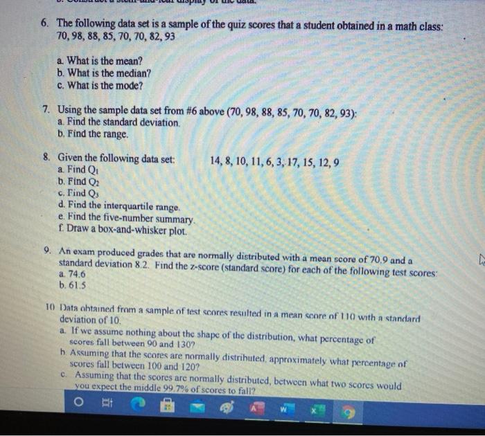Solved 6. The following data set is a sample of the quiz | Chegg.com