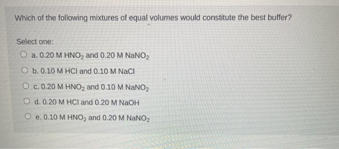 Solved Which Of The Following Mixtures Of Equal Volumes | Chegg.com