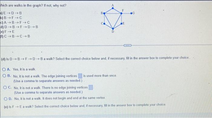 Solved Which are walks in the graph? If not, why not? (a) | Chegg.com