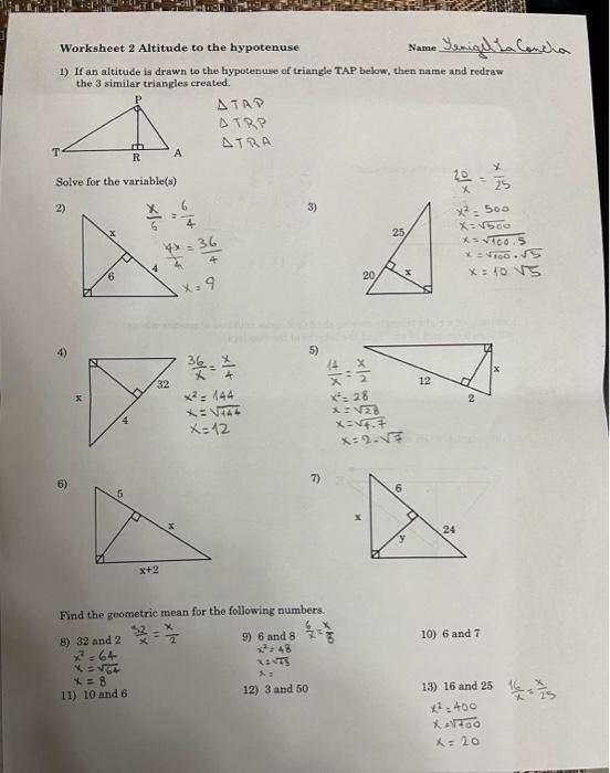 Solved Name Yenigella Concha Worksheet 2 Altitude to the | Chegg.com