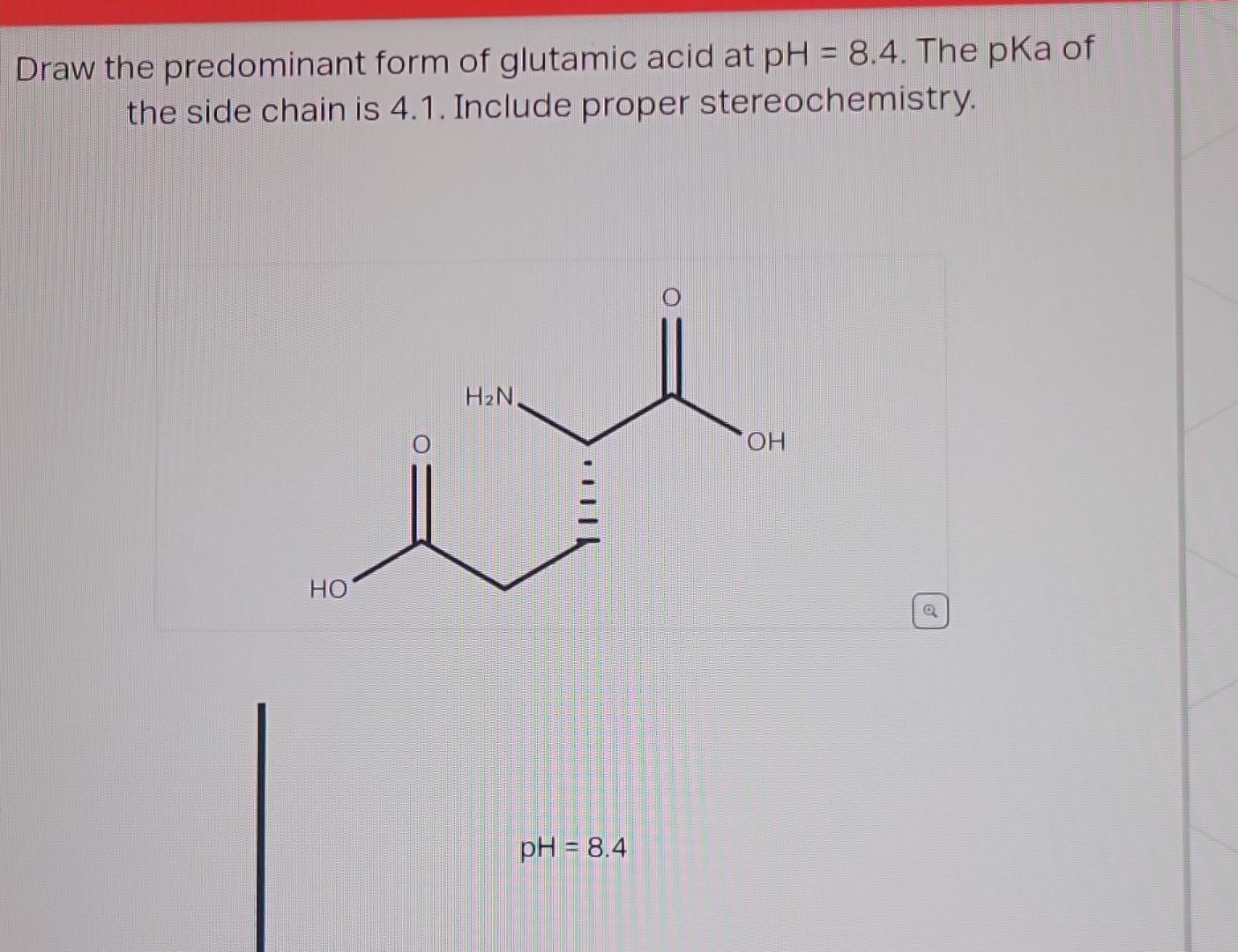 Solved Draw The Predominant Form Of Glutamic Acid At Ph 8 4