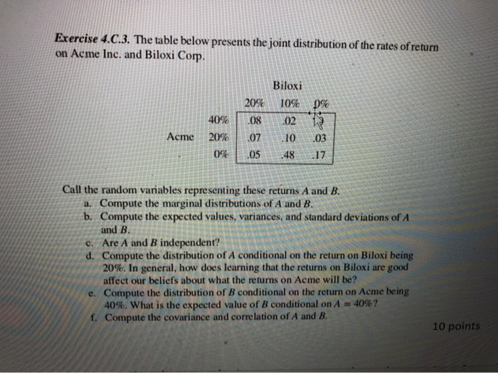 Exercise 4.C.3. The table below presents the joint | Chegg.com