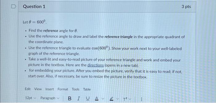 Solved Let θ=600∘. - Find the reference angle for θ. - Use | Chegg.com