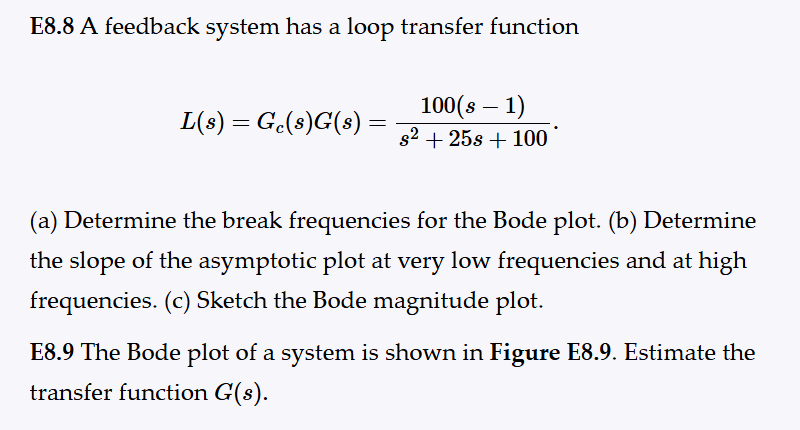Solved E8.8 ﻿A feedback system has a loop transfer | Chegg.com